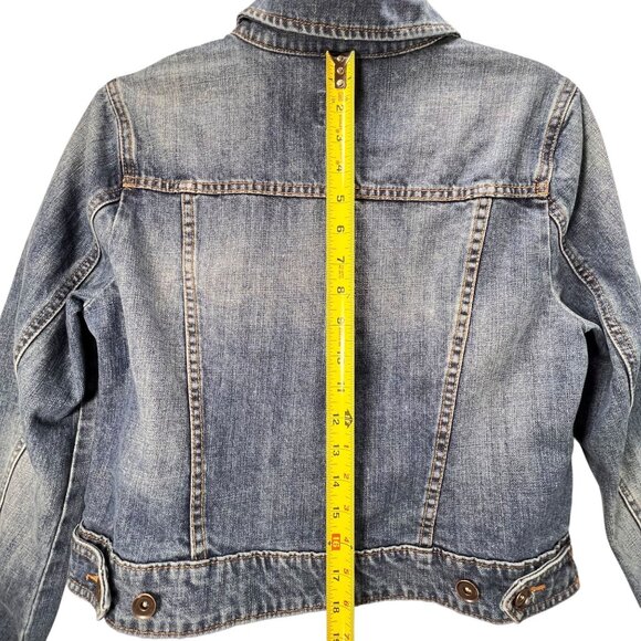 JCP Blue Jeans Denim Jacket Medium Distressed 93677 Button Pockets Short Classic - Picture 8 of 10